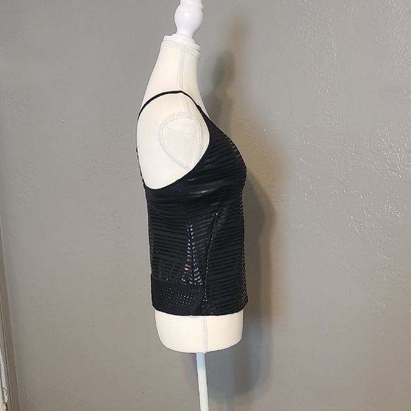 Nike Shiny Black Womens Swimsuit Top Striped Perforated NWT Small Adj Straps - Picture 2 of 11